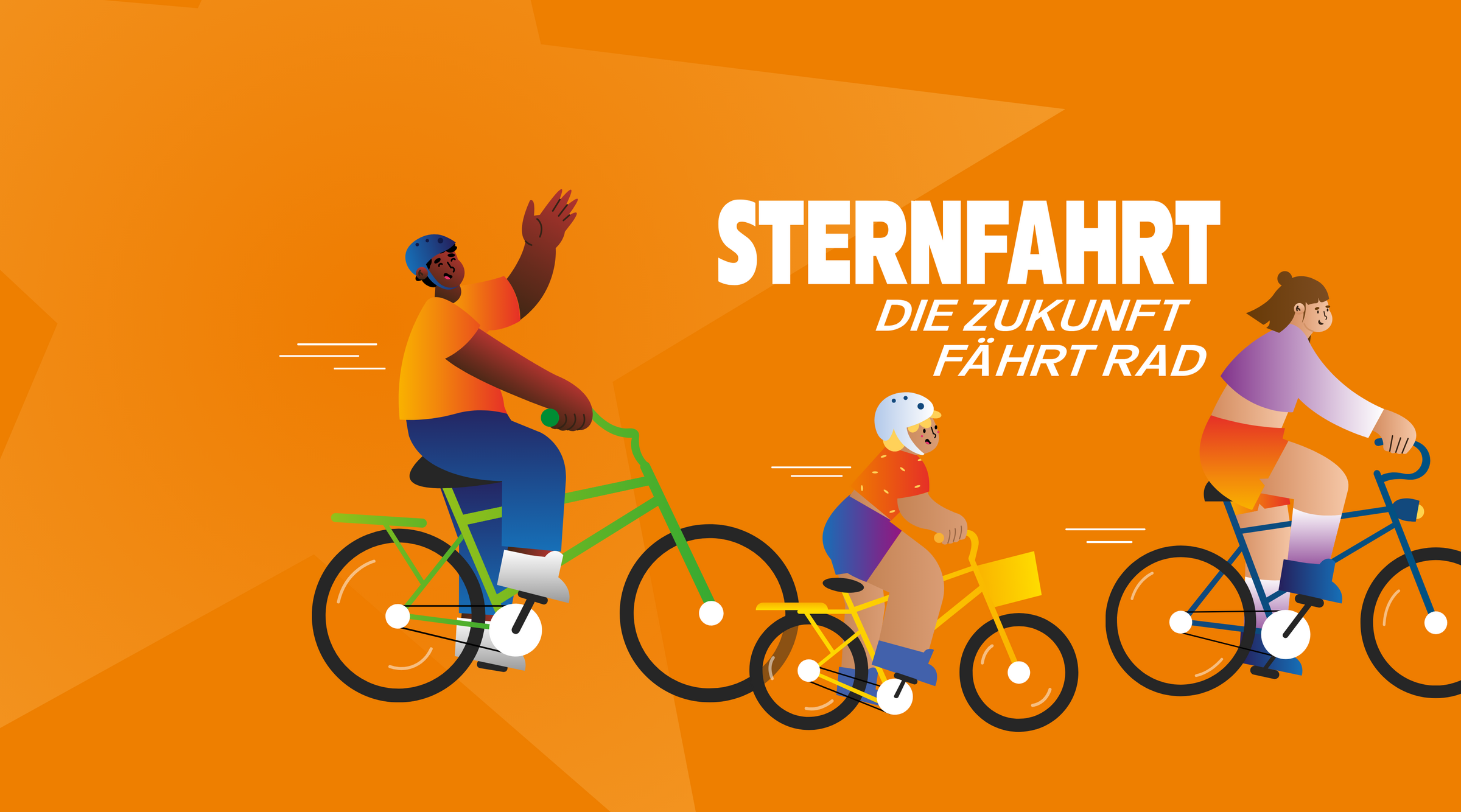 Illustration einer Gruppe Radfahrender zur ADFC-Sternfahrt